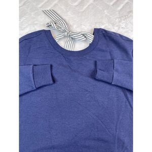 Kensie Jeans Sweater Women's (S) Blue Sweatshirt Stretch Ribbon Tie Pullover